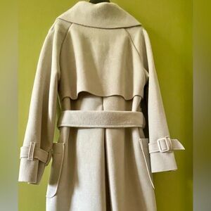 Elegant, Cream Long Sleeve Trench coat with Tie Belt